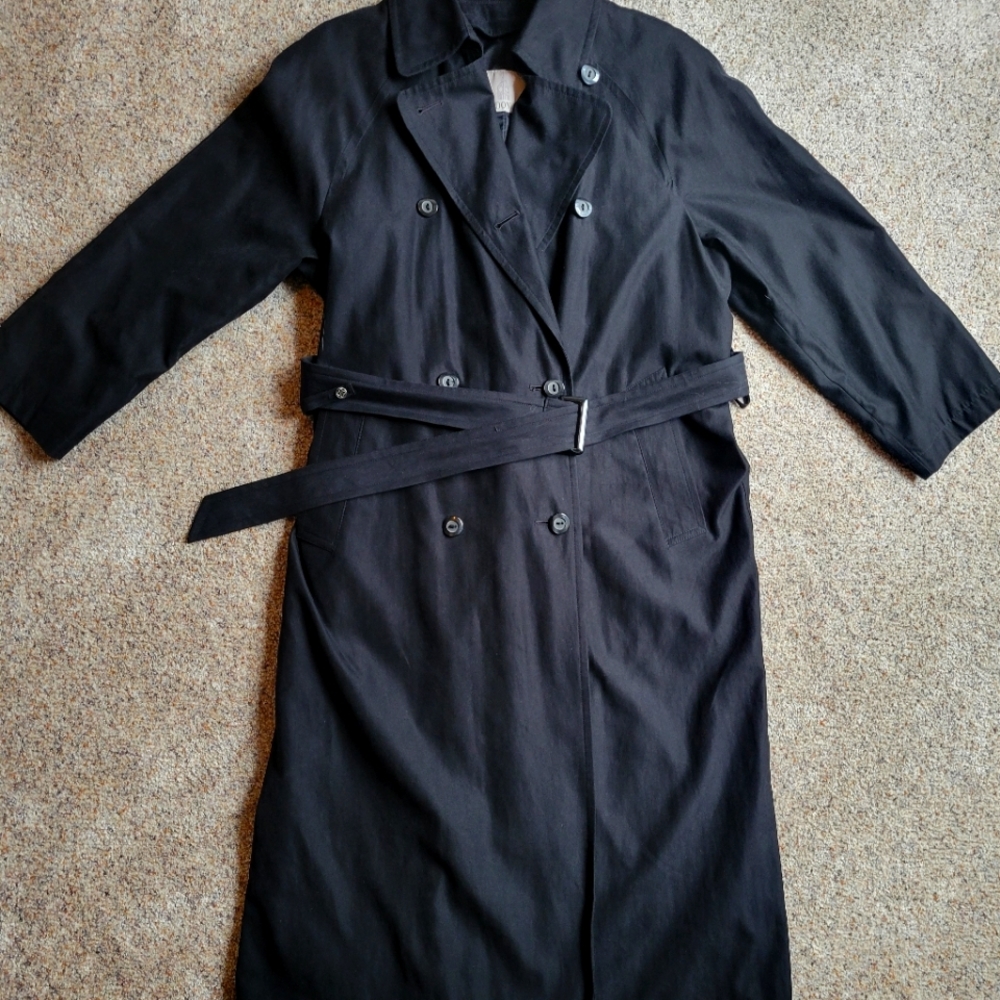 Vintage Women's Black London Fog Double Breasted Long Trench Coat